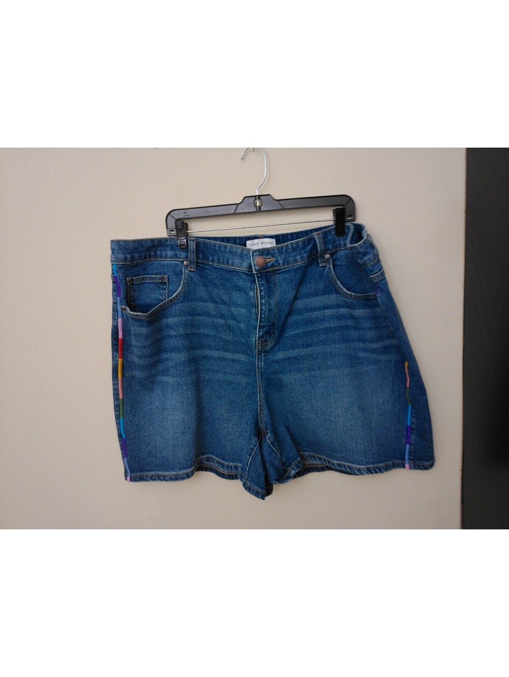 Lane Bryant Denim Shorts Womens Blue Size 22 Rainbow Side Stripe High Rise
